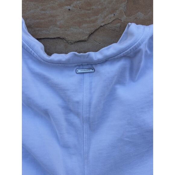 AllSaints Crop T Shirt Top Womens Medium White Mira Cuffed Ruched Drawstring - Picture 4 of 5